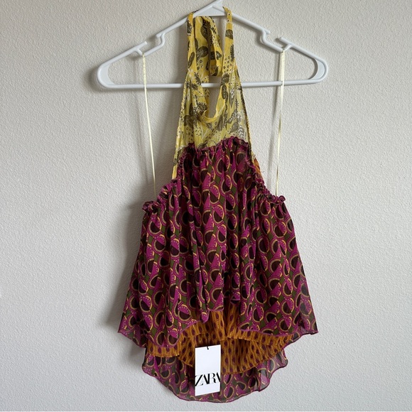 NWT Zara chemise geometric boho hippie open back halter top - Picture 4 of 7